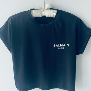 Balmain Pocket Logo Cropped T-Shirt Black Color 100%?Cotton Size: XS